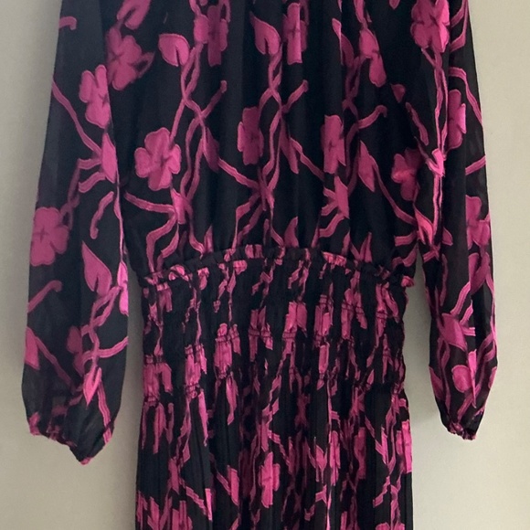 Current Air S Floral Sheer Pleated Smocked Fit N Flare Long Sleeve Dress Holiday - Picture 3 of 12